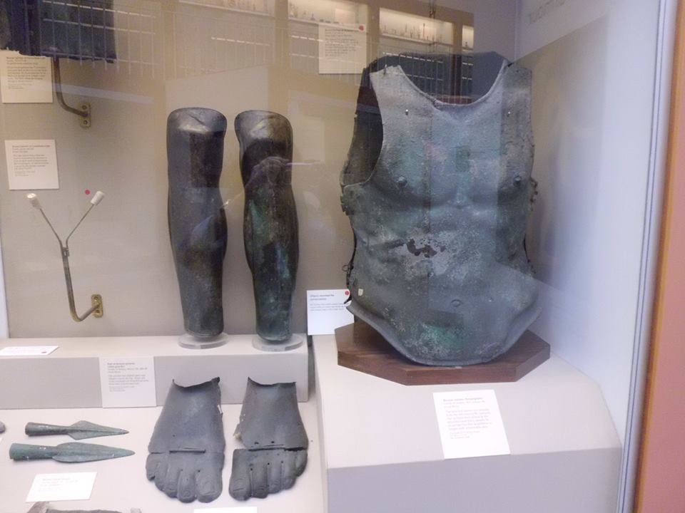 Ancient Roman Military Clothing, Lorica(armour) and Greaves(to protect the legs), British Museum, London, UK