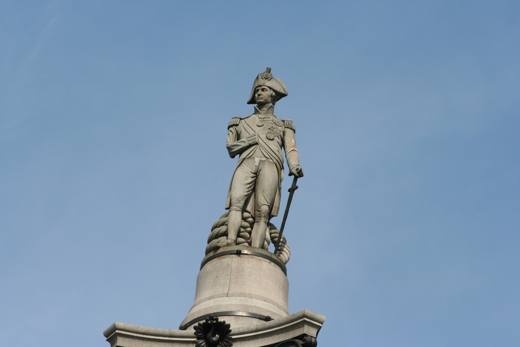 Nelson Column, a monument built to commemorate Admiral Horatio Nelson, Trafalgar Square, London, UK